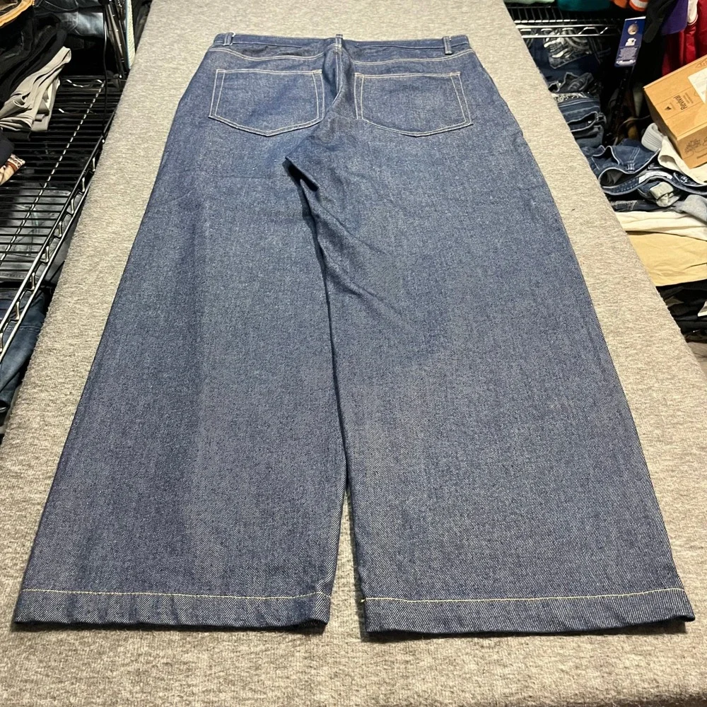 Bershka Baggy Wide Leg Jeans Mens 36x31 Blue Y2K Parachute Balloon Fit Denim